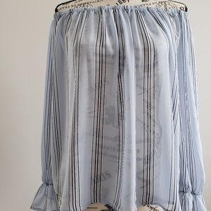 Sheer stripe off the shoulder blouse